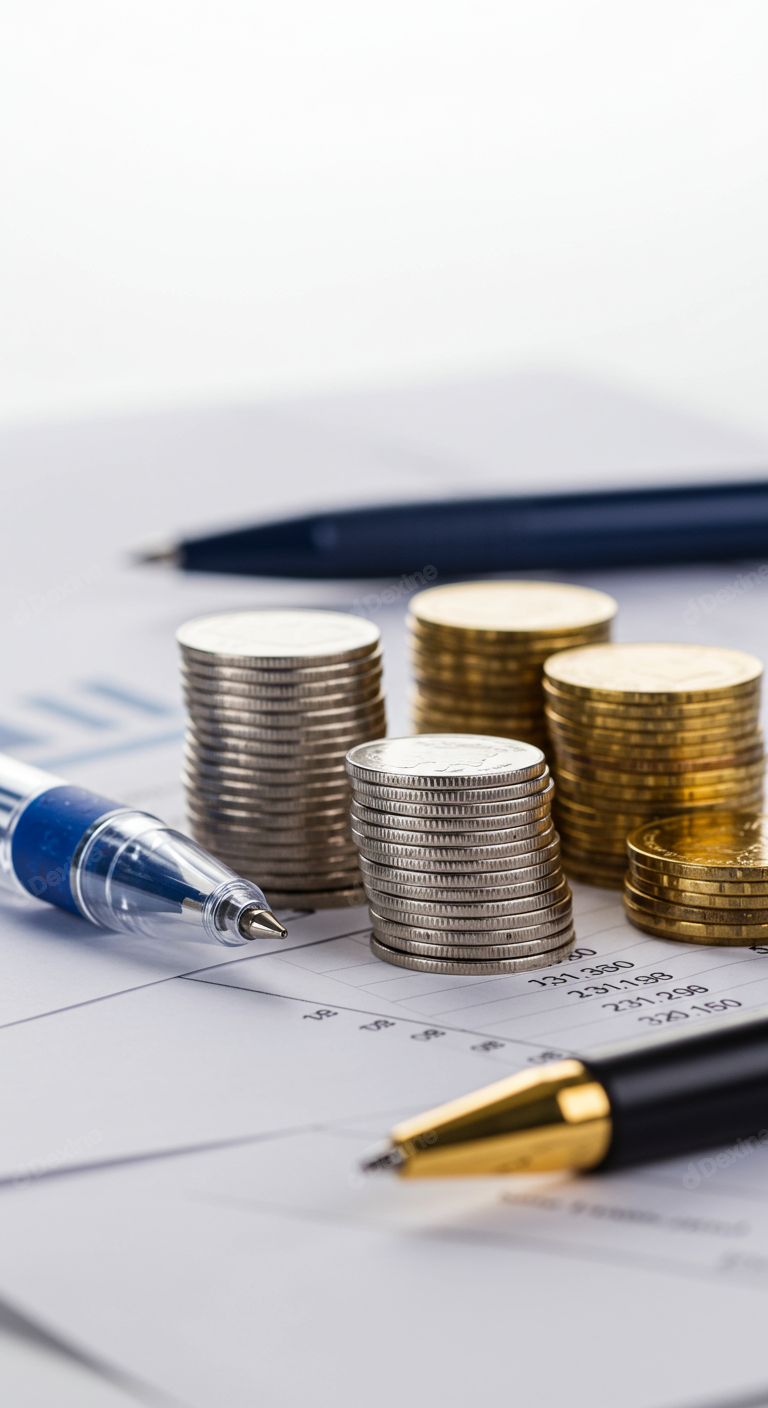 Financial Growth Concept Stacks Of Coins On Business Documents