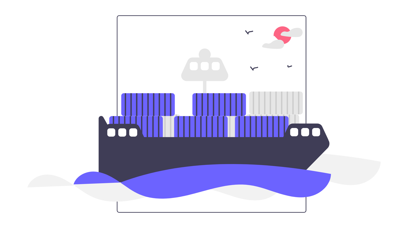 Flat Design Cargo Ship With Containers On Water For Global Shipping