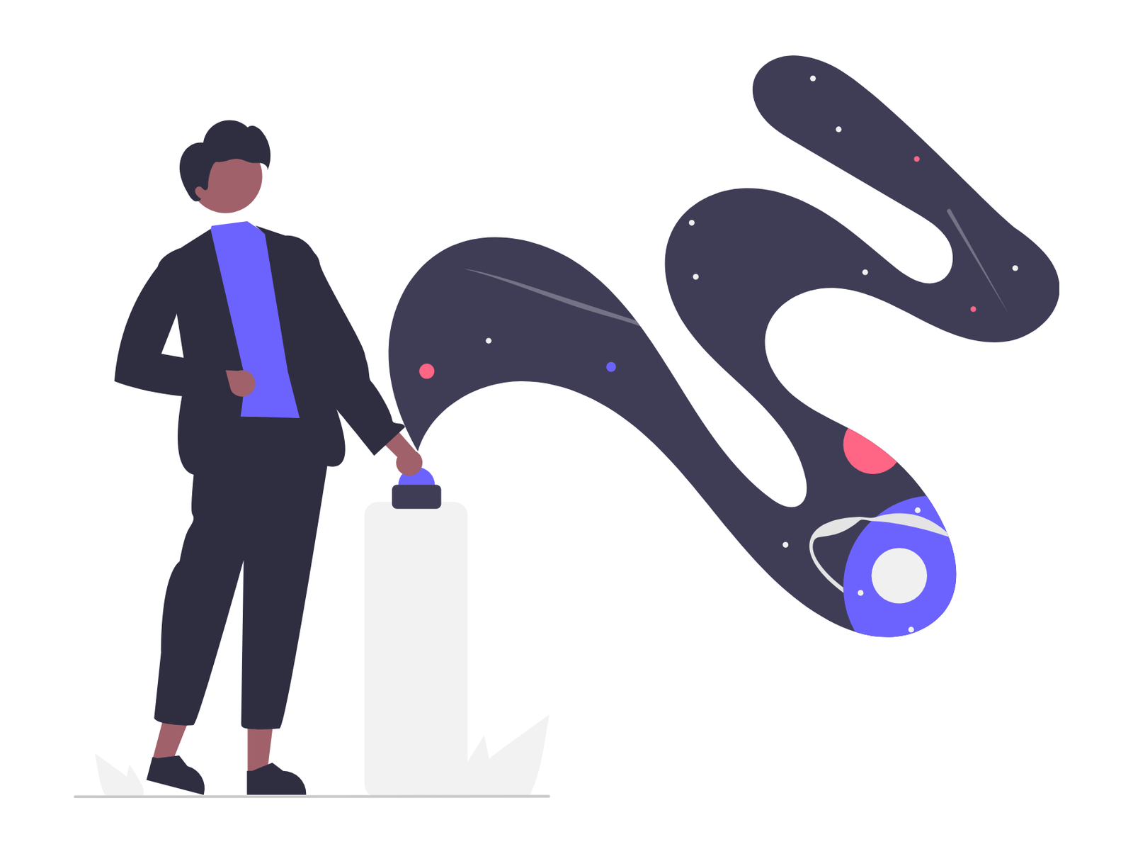 Flat Design Illustration Man Activating Abstract Cosmic Flow