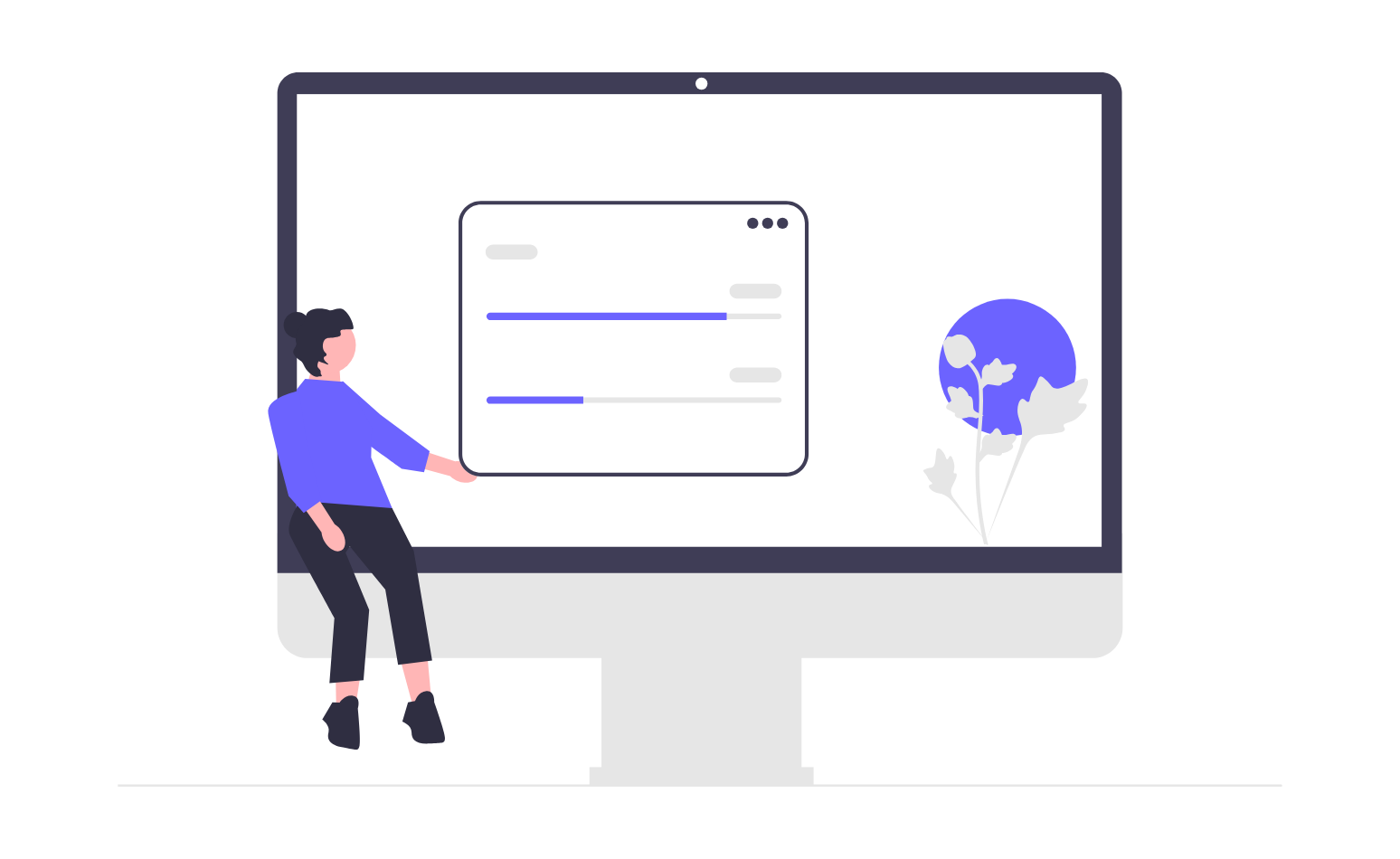 Flat Design Illustration User Interacting With Digital Interface On Large Monitor