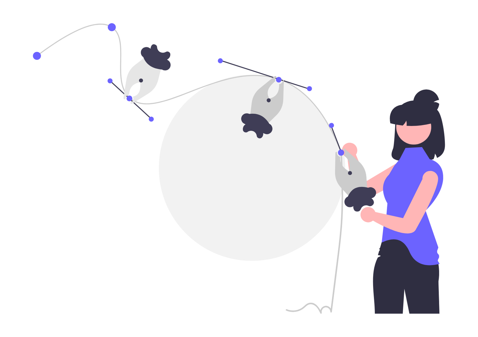 Flat Design Illustration Of Woman Creating Vector Graphics With Pen Tool