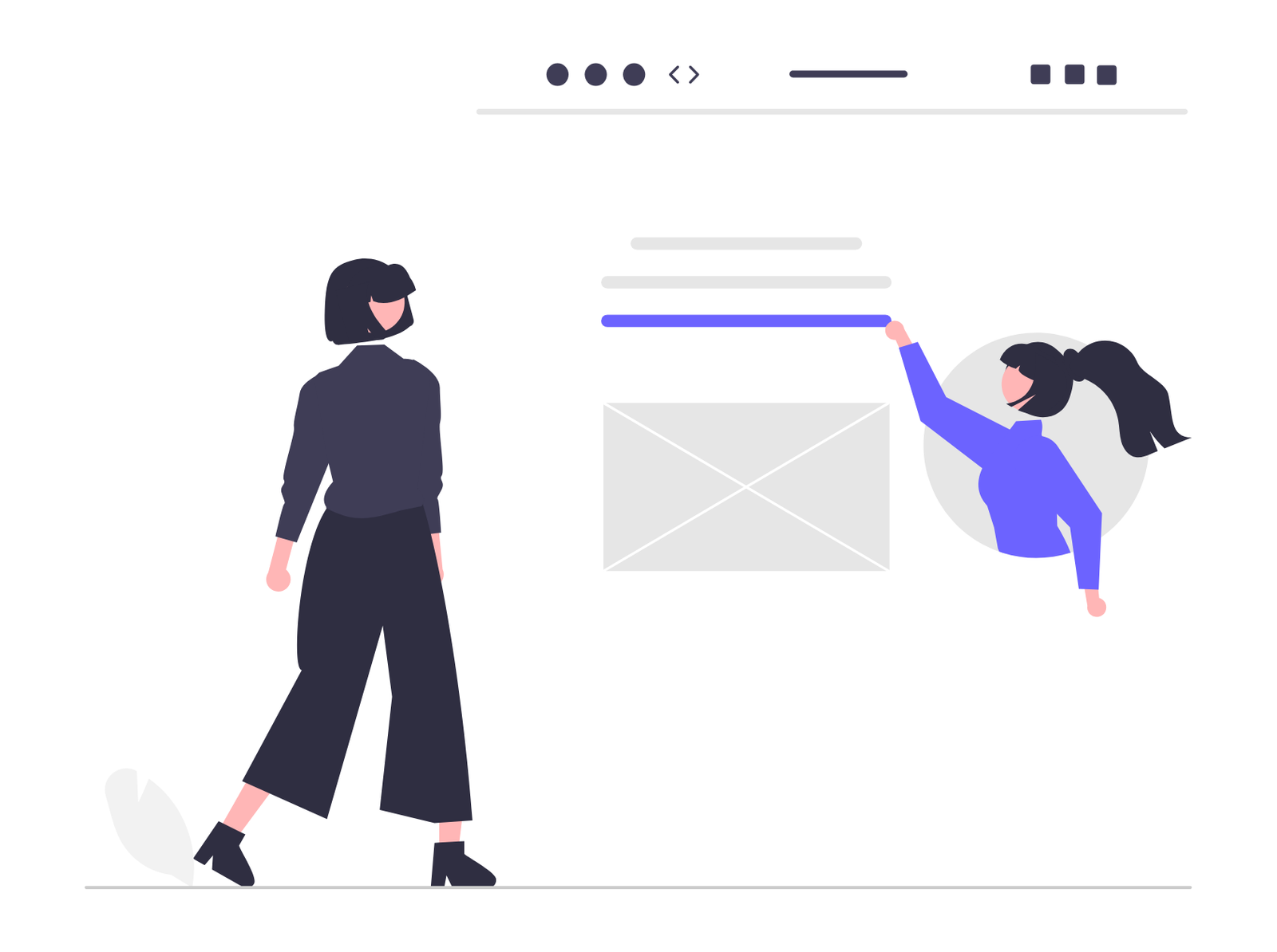 Flat Design Illustration Of Women Interacting With Web UI Layout