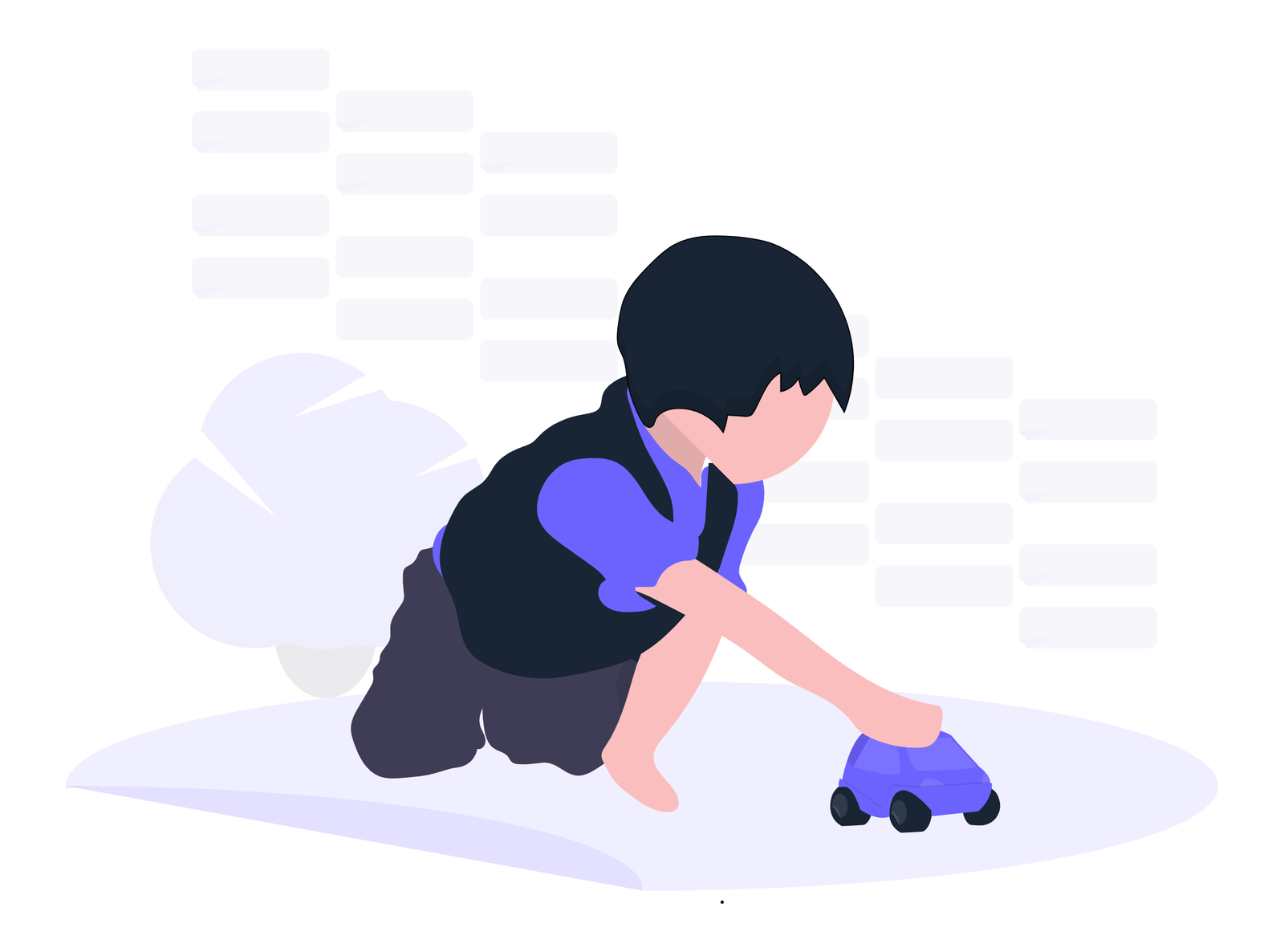 Flat Design Illustration Of A Child Playing With Toy Car
