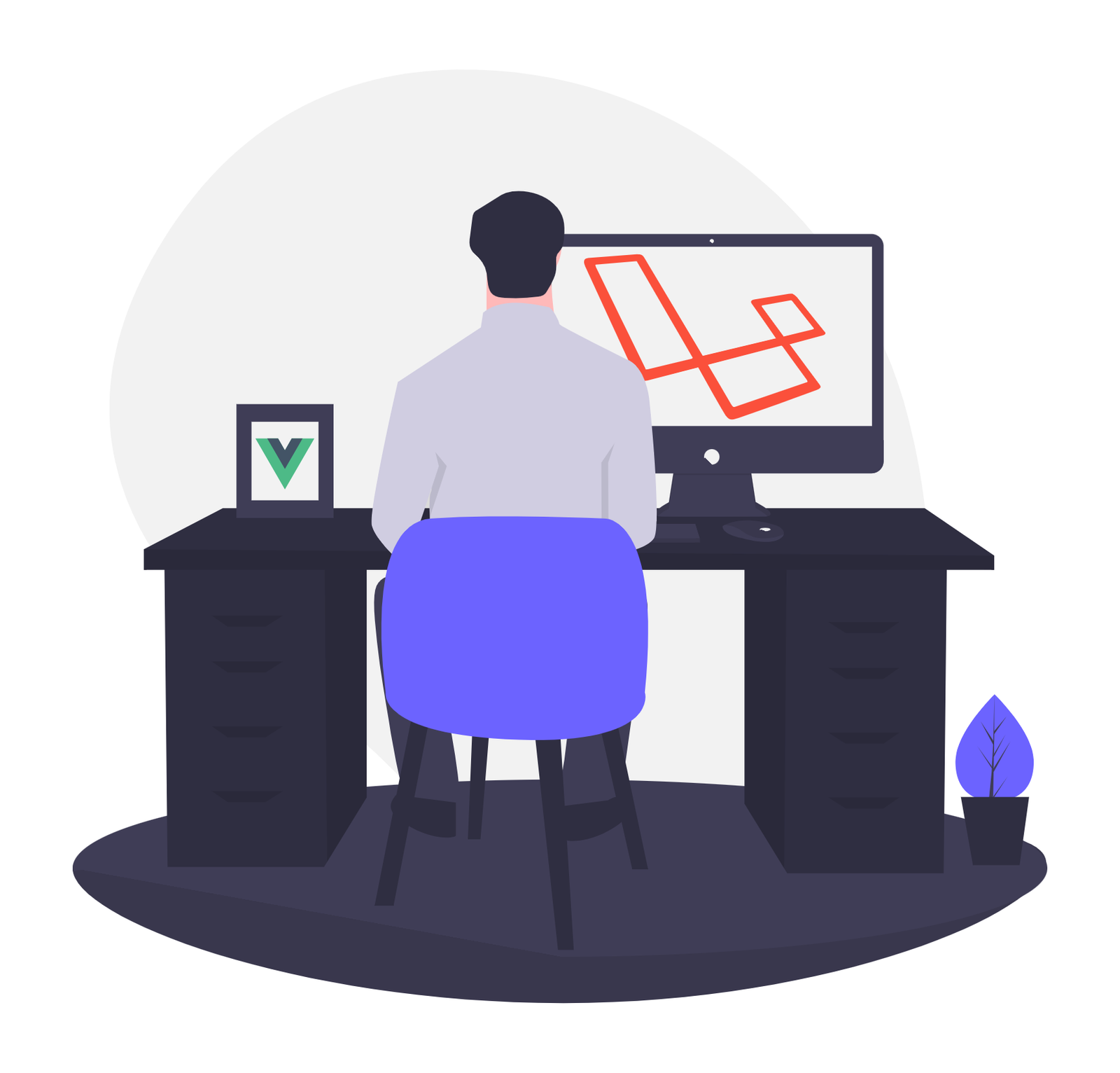 Flat Design Illustration Of A Web Developer Coding At Desk