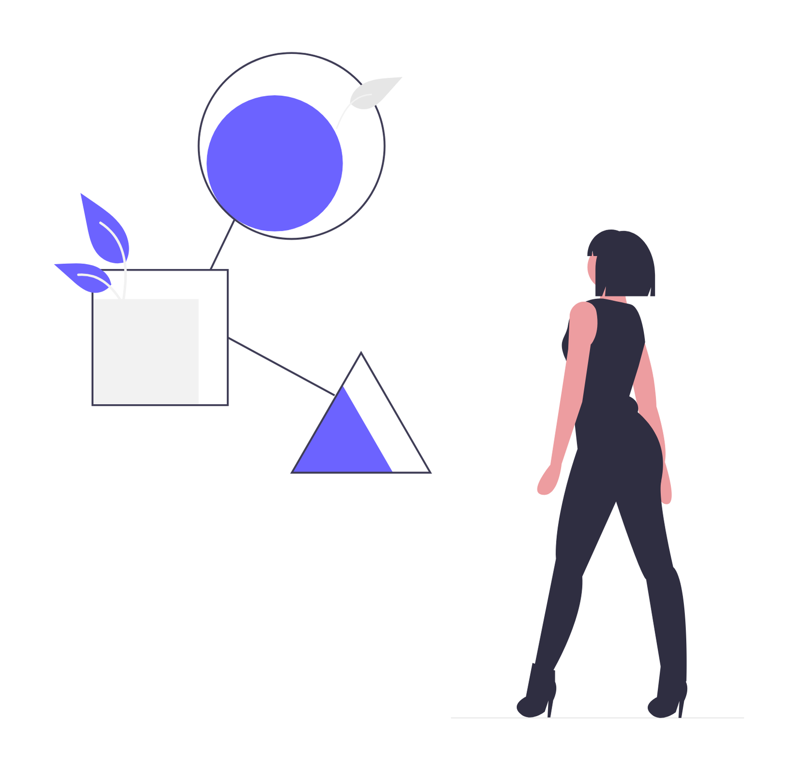 Flat Design Illustration Of A Woman Looking At Abstract Connected Elements