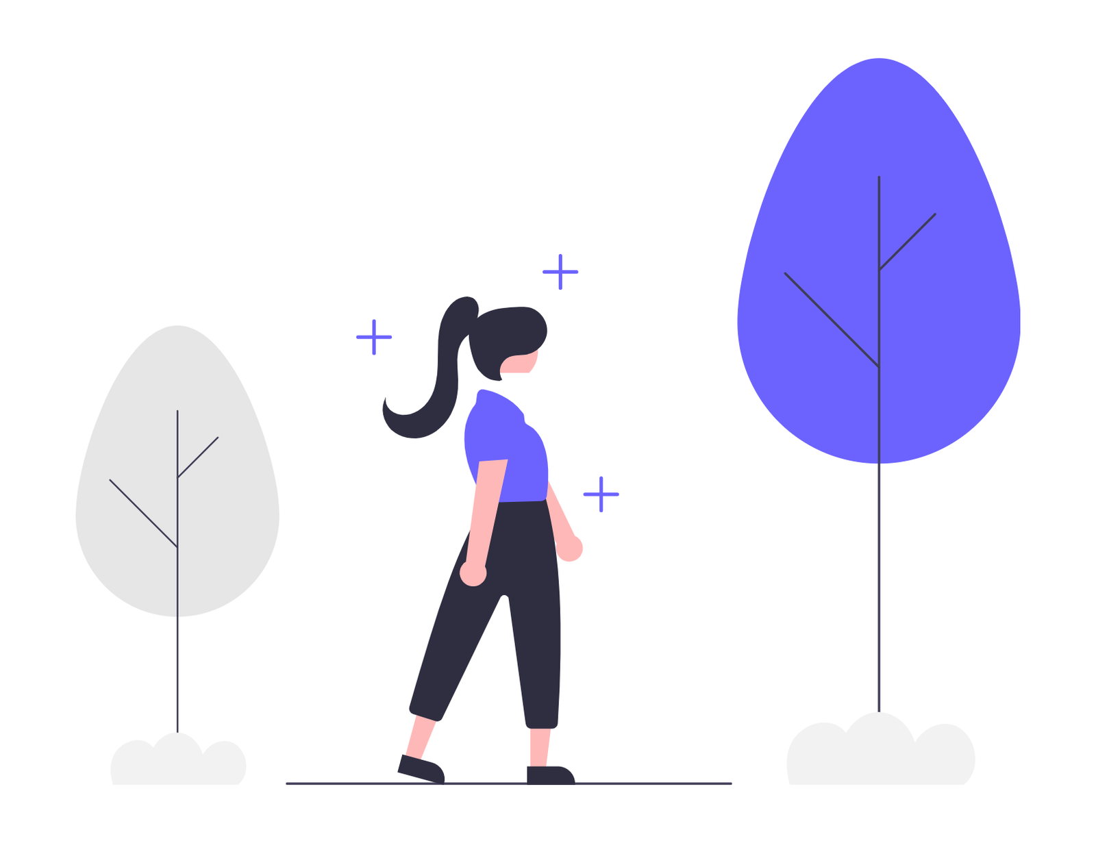 Flat Design Illustration Of A Woman Walking In A Minimalist Park