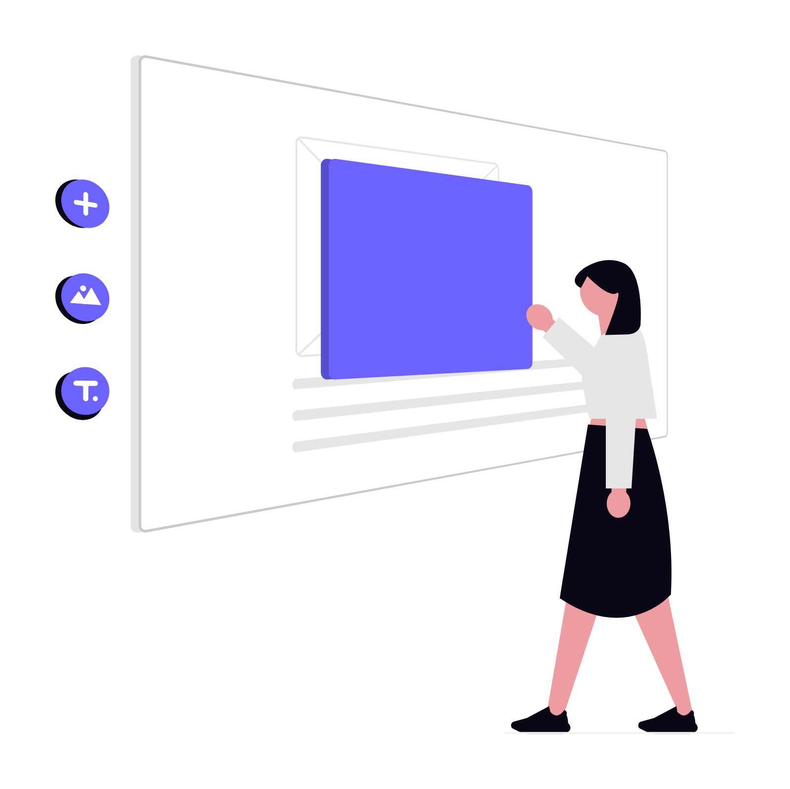 Flat Design Woman Adding Content To Digital Interface Screen