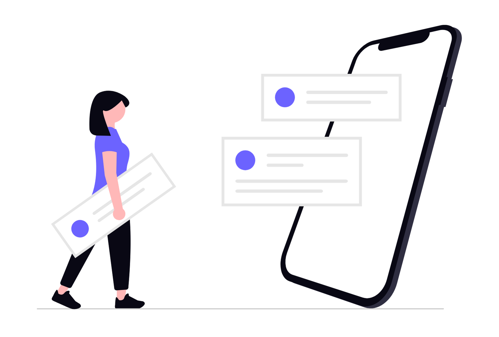 Flat Design Woman Interacting With Mobile Notifications On Smartphone