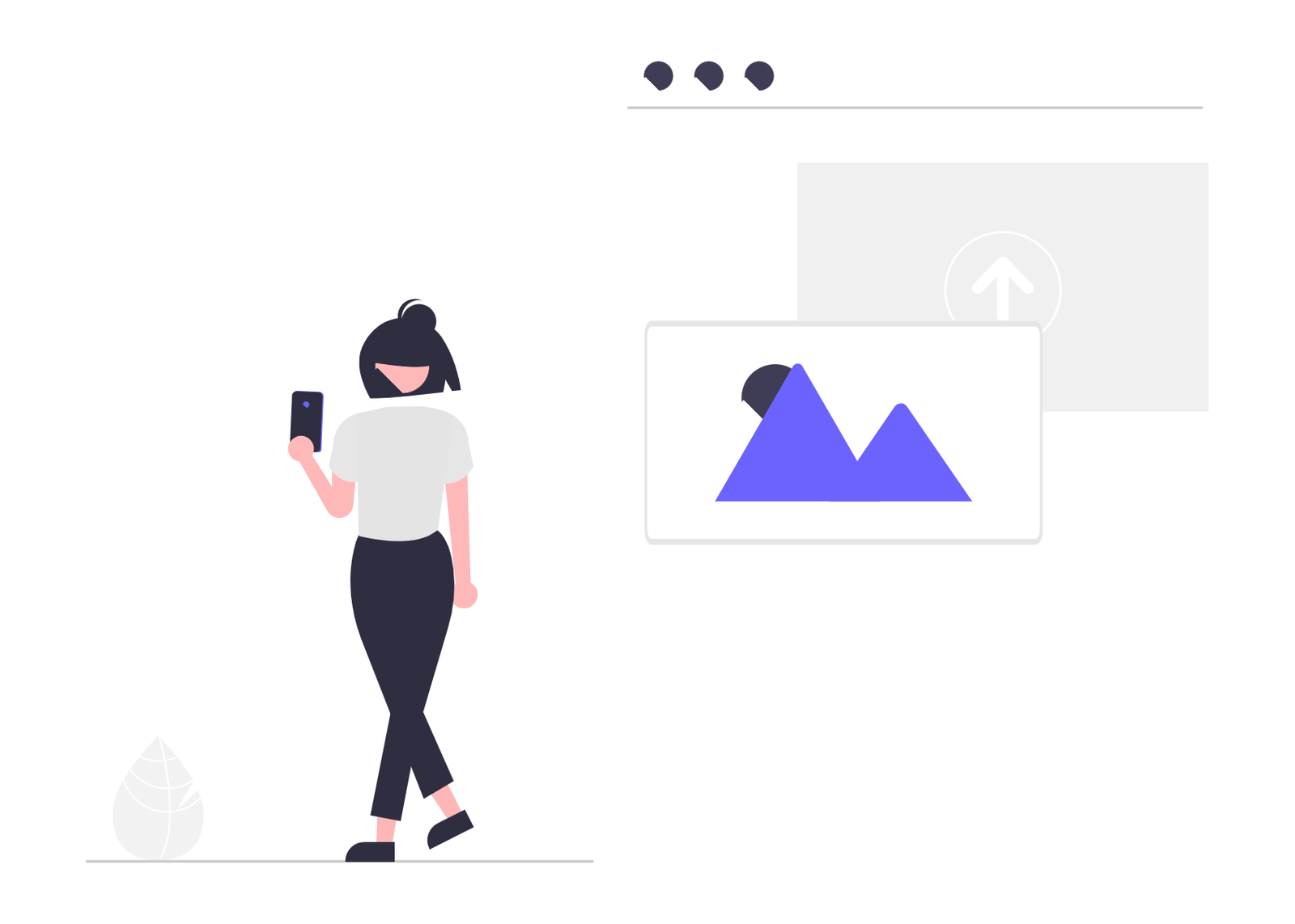 Flat Design Woman Uploading Photos To Cloud Storage Via Smartphone