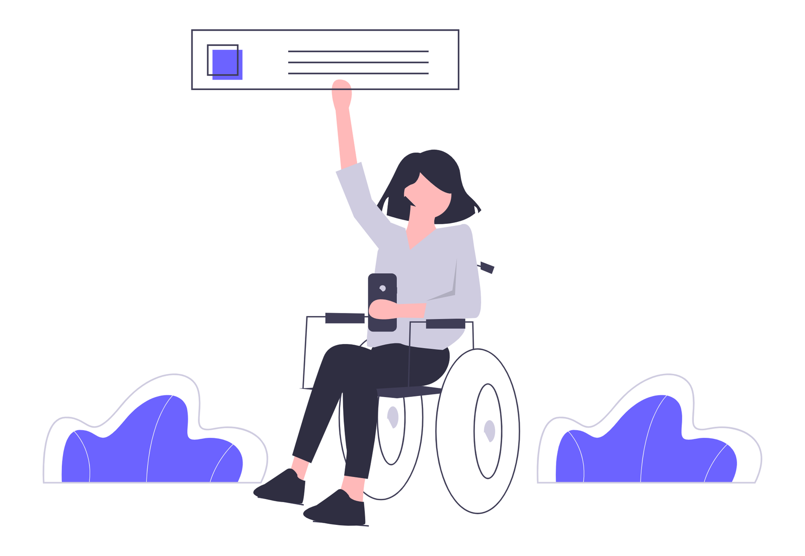Flat Illustration Woman In Wheelchair Reaching For Online Search Bar