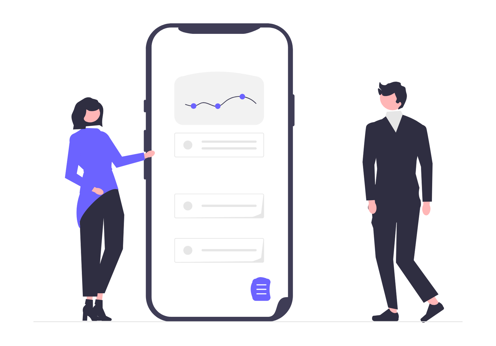 Flat Illustration Of Business People Interacting With Mobile Data Analytics