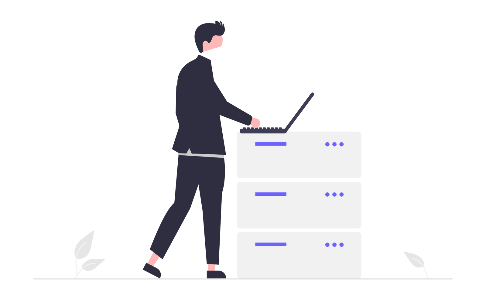 Flat Illustration Of Businessman Working On Server With Laptop