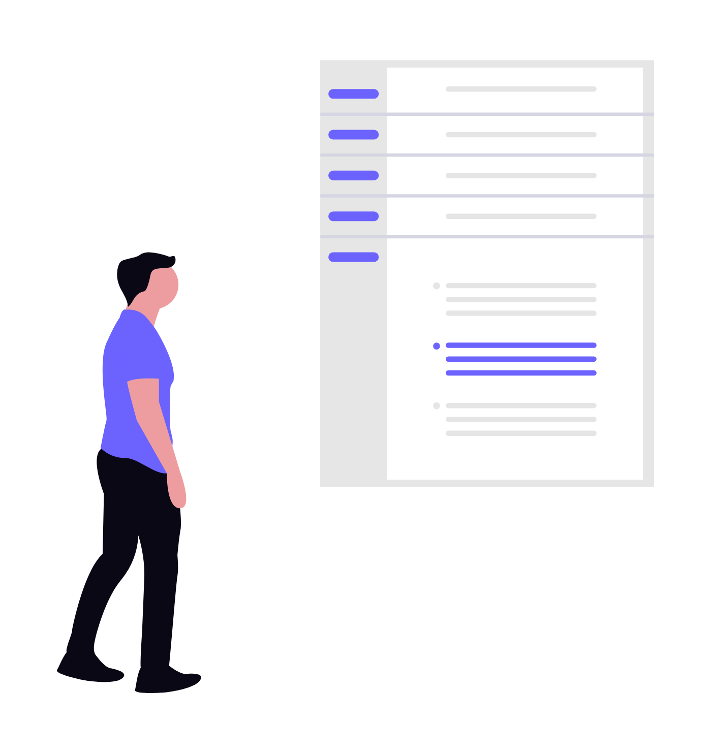 Flat Illustration Of Man Reviewing Digital Document Or Data