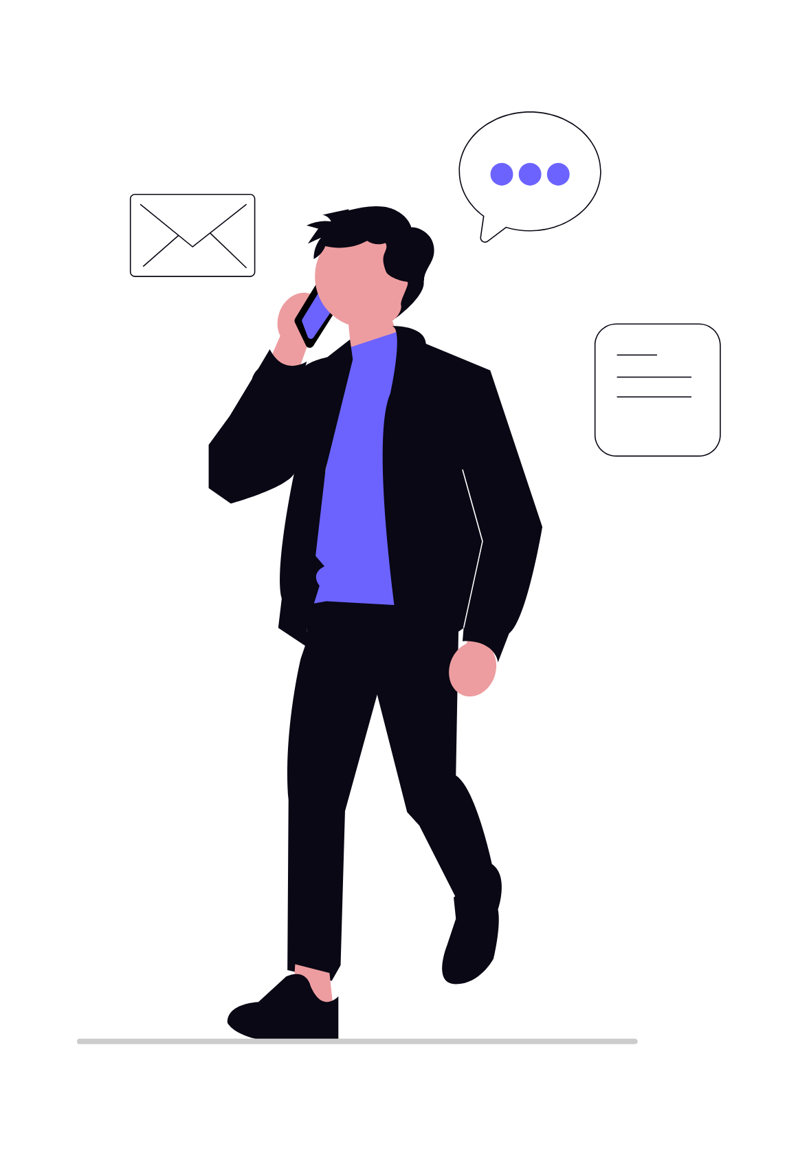 Flat Illustration Of Man Walking While Communicating By Phone