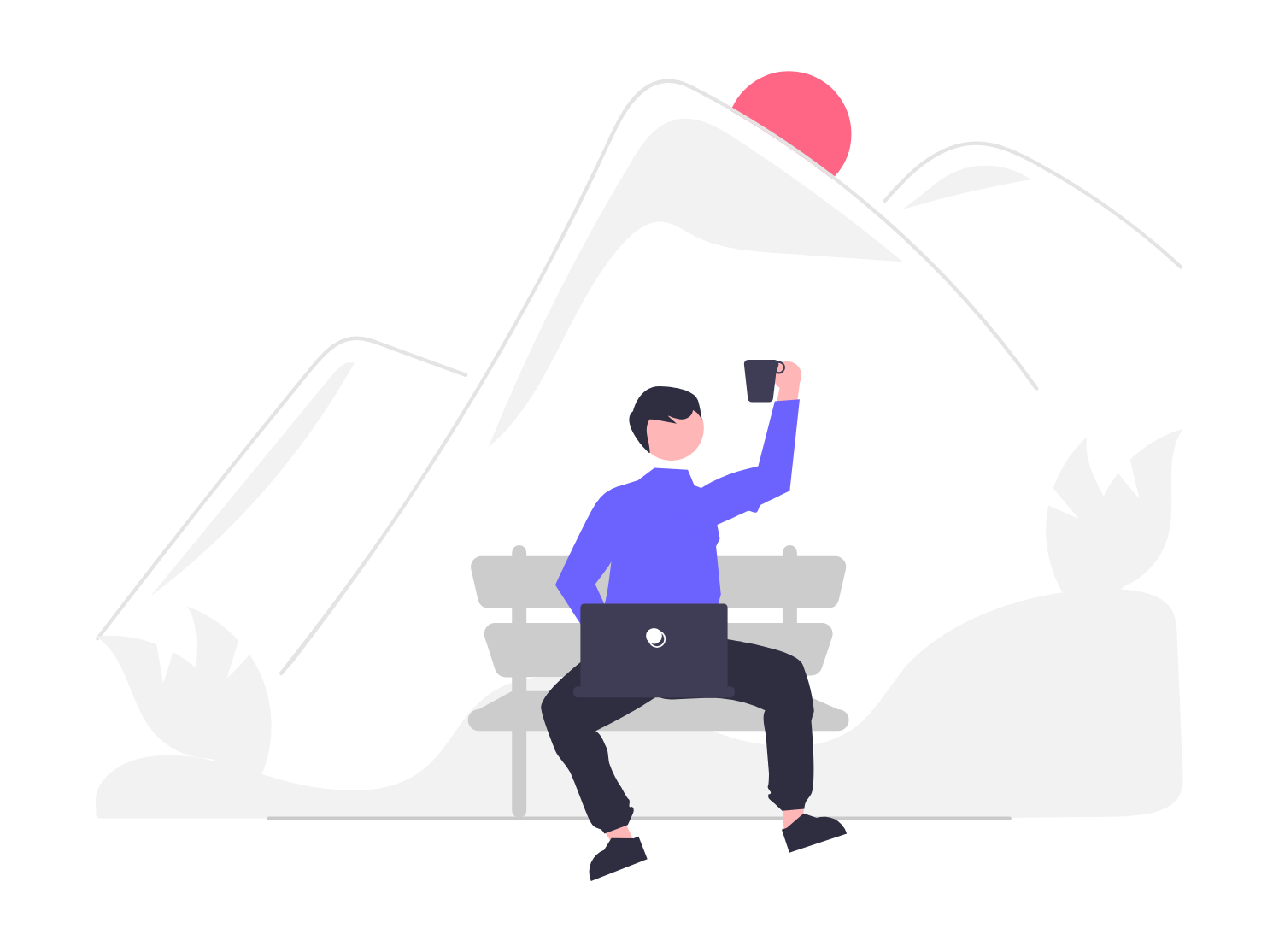 Flat Illustration Of Man Working Remotely Outdoors With Laptop