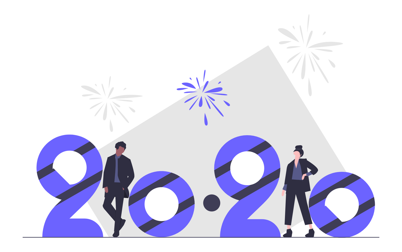Flat Illustration Of People Celebrating New Year 2020 With Fireworks
