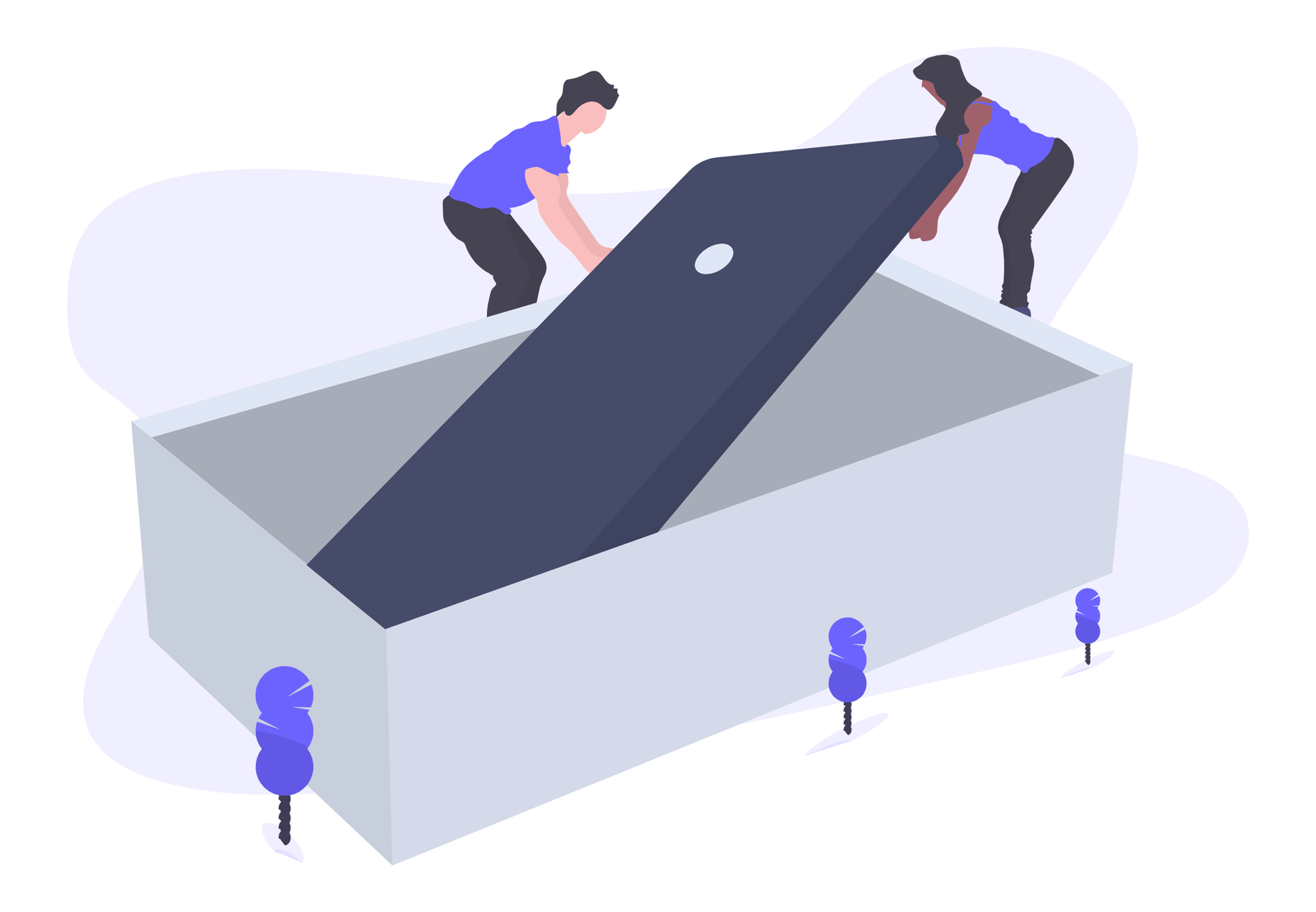 Flat Illustration Of People Unboxing A Large Smartphone Or Tech Device