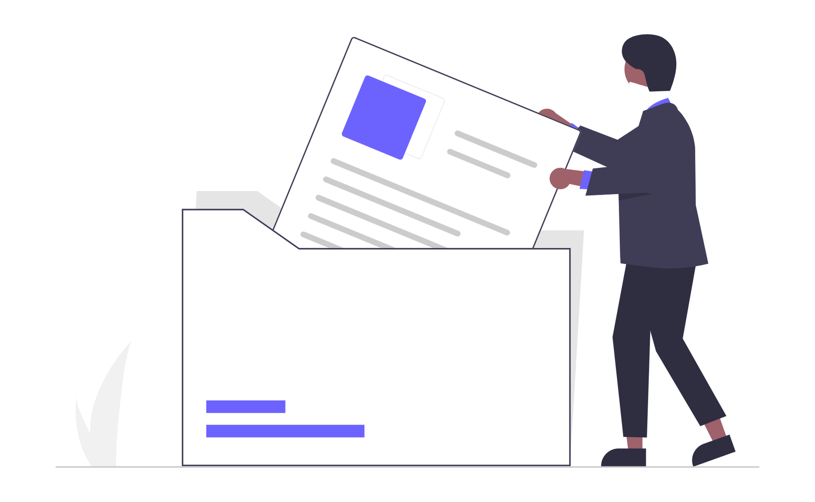 Flat Illustration Of Person Filing Documents Into A Folder