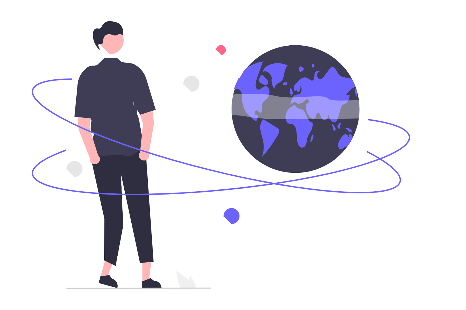 Flat Illustration Of Person Looking At Global Network