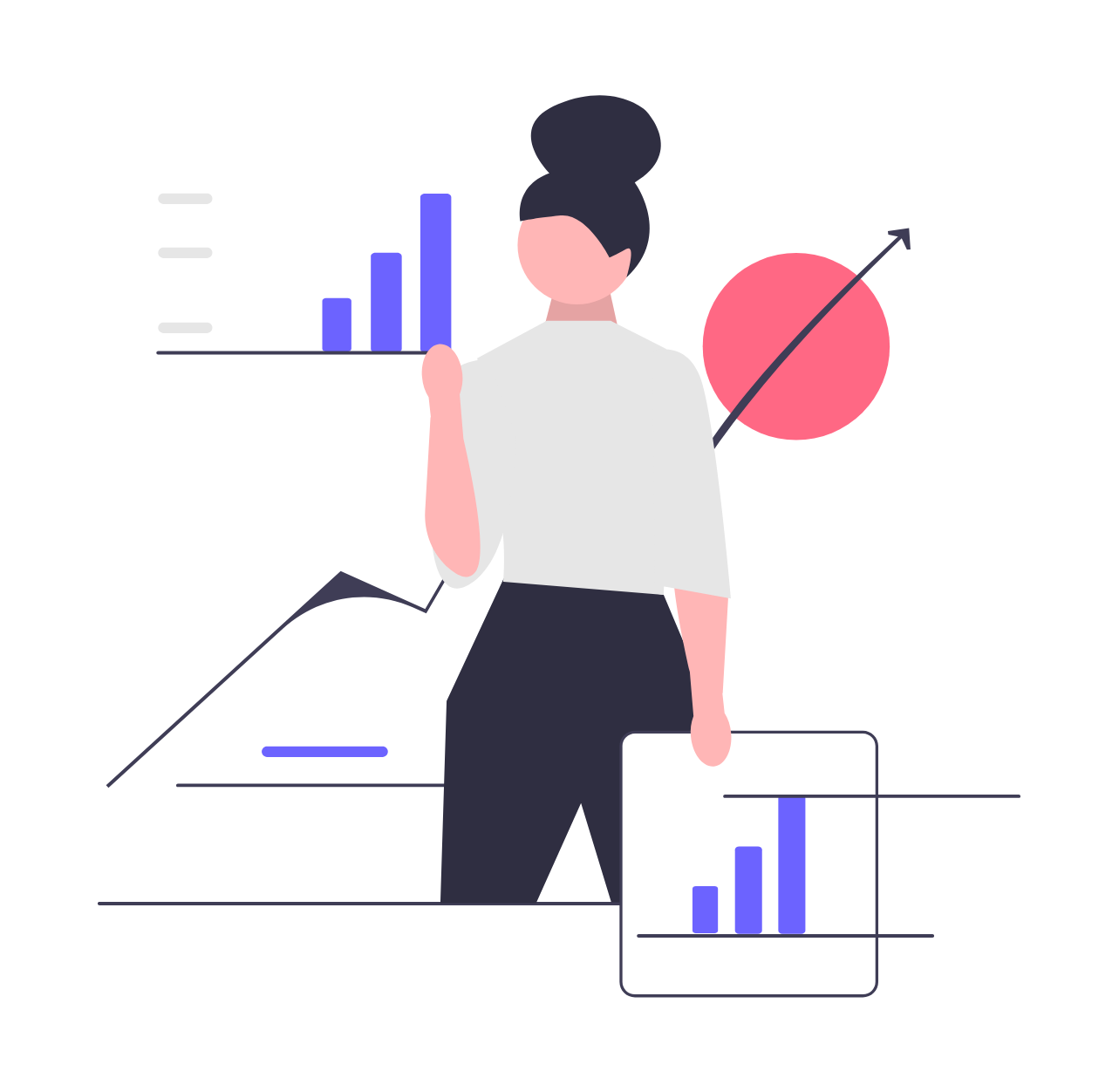 Flat Illustration Of Woman Analyzing Business Data And Growth