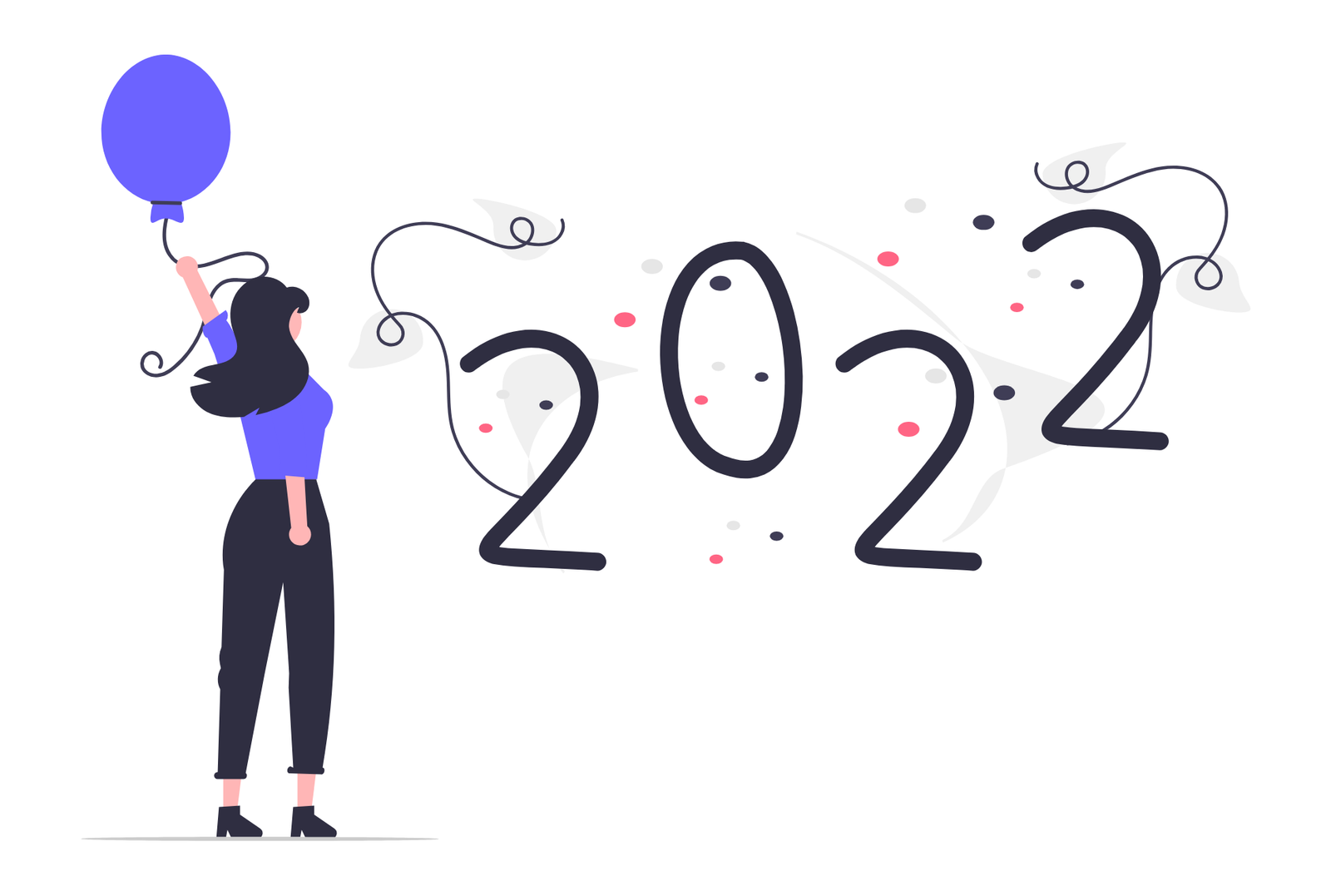 Flat Illustration Of Woman Celebrating New Year 2022 With Balloon