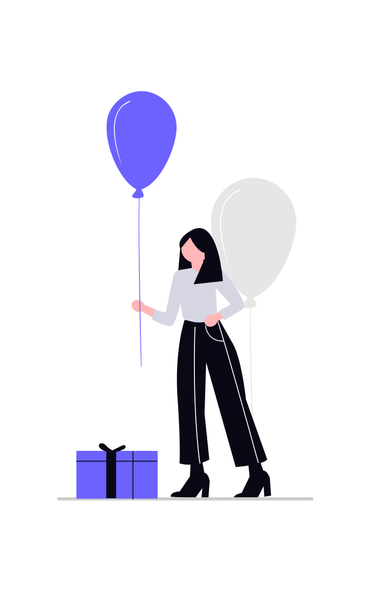 Flat Illustration Of Woman Celebrating With Gift And Balloons