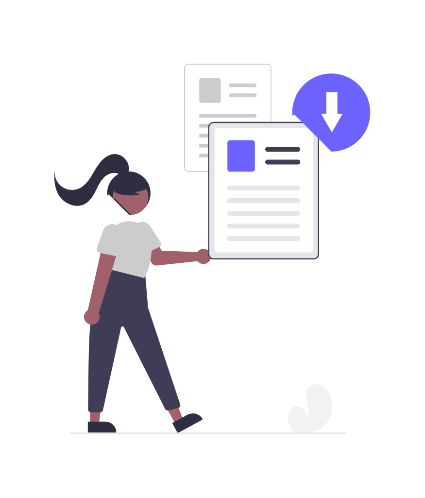 Flat Illustration Of Woman Downloading Digital Documents