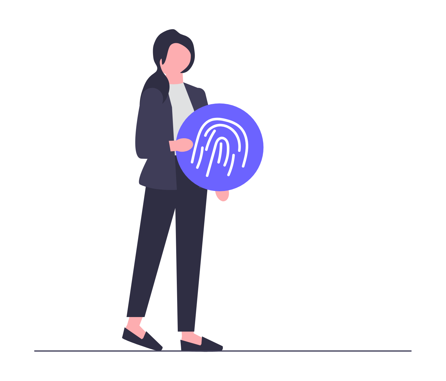 Flat Illustration Of Woman Holding Fingerprint For Security And Identity