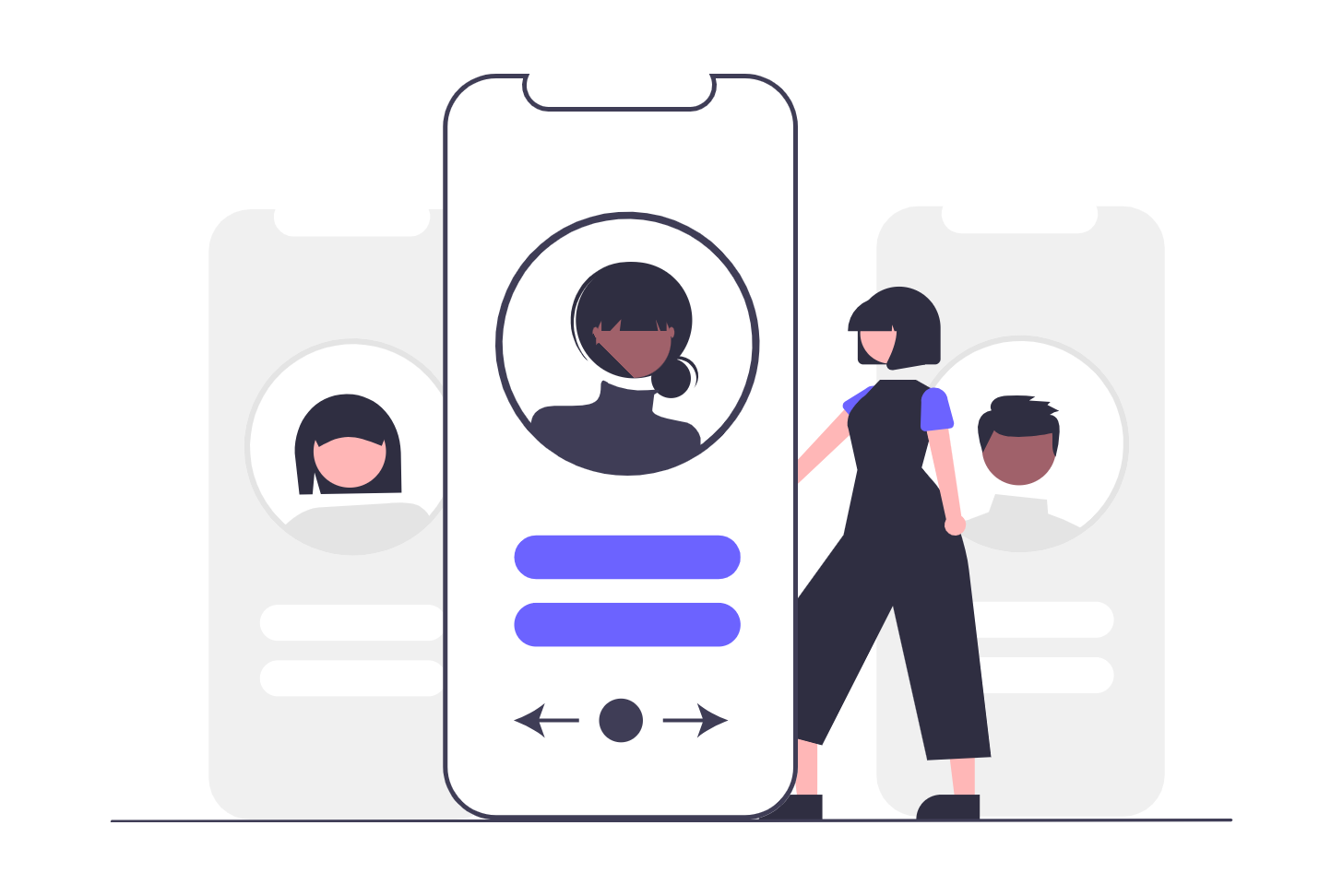 Flat Illustration Of Woman Interacting With Mobile App User Profiles