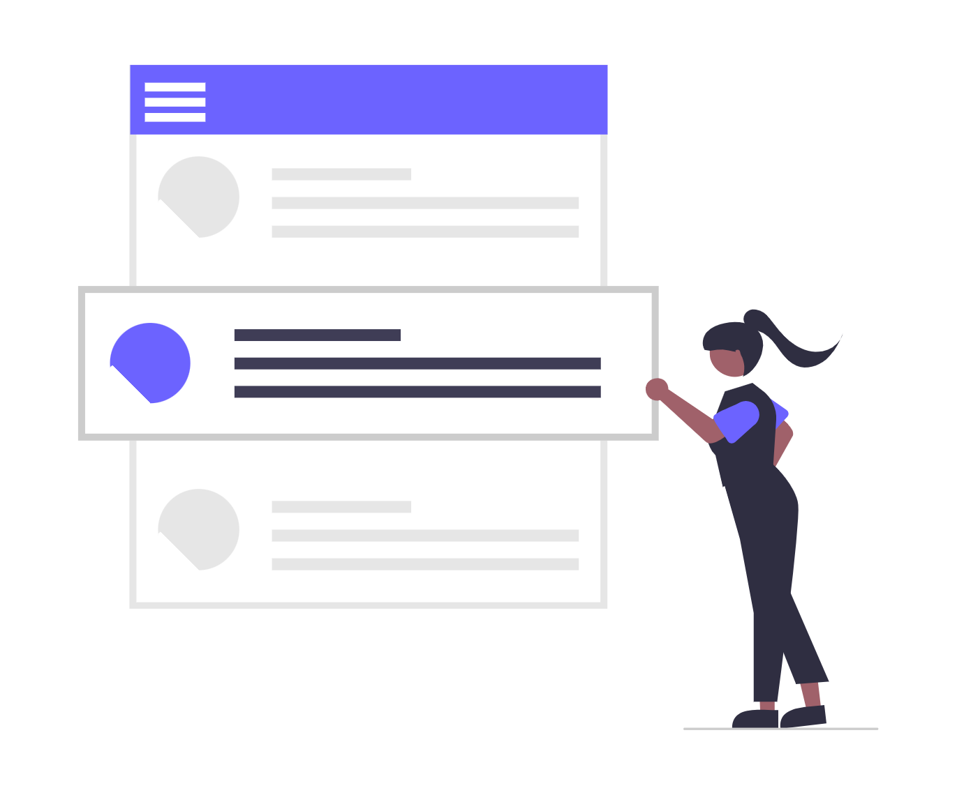 Flat Illustration Of Woman Interacting With Online Social Media Feed