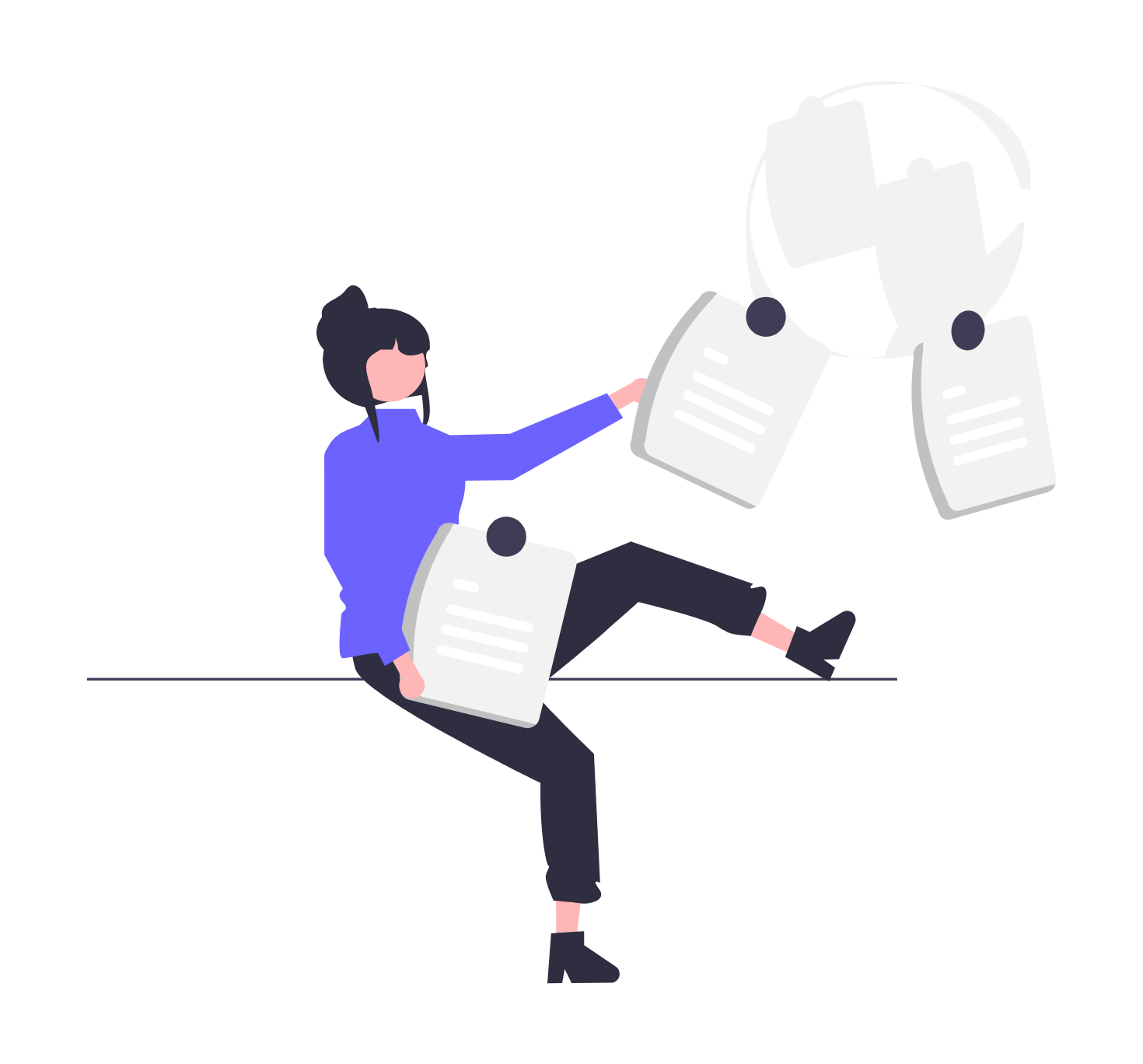 Flat Illustration Of Woman Organizing Documents And Brainstorming Ideas