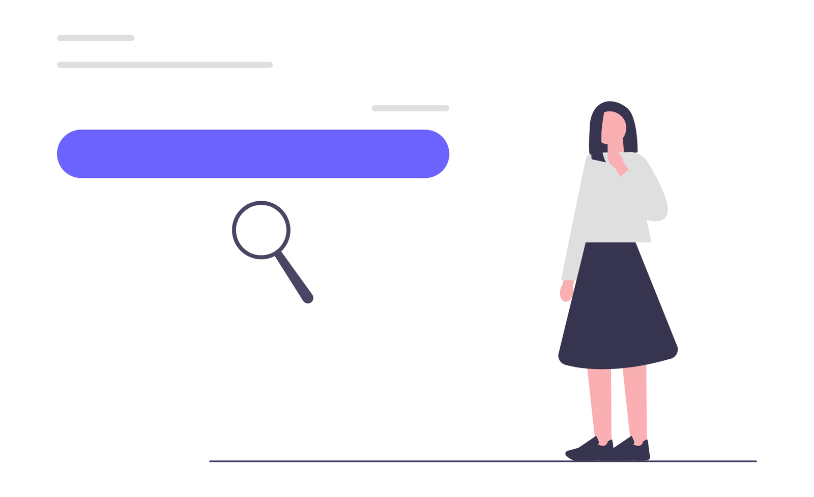 Flat Illustration Of Woman Searching Online With Search Bar