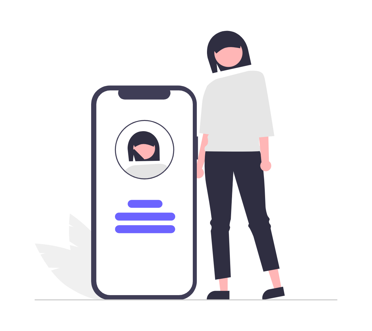 Flat Illustration Of Woman Standing With Mobile User Profile