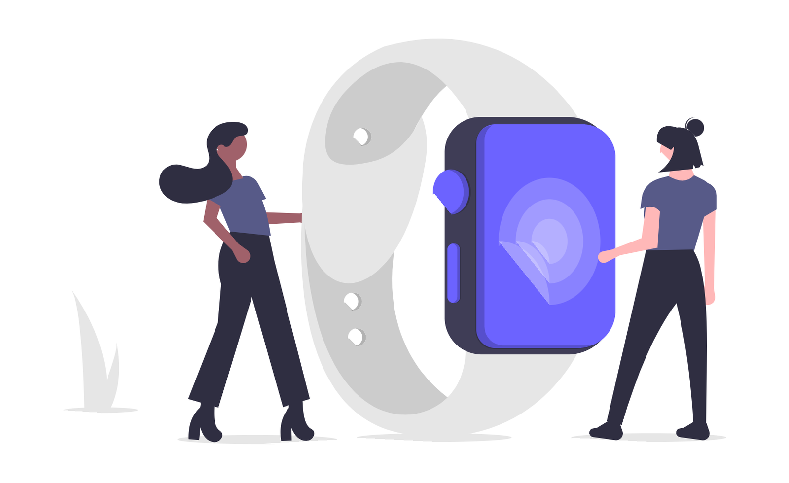 Flat Illustration Of Women Interacting With Smartwatch E Book App