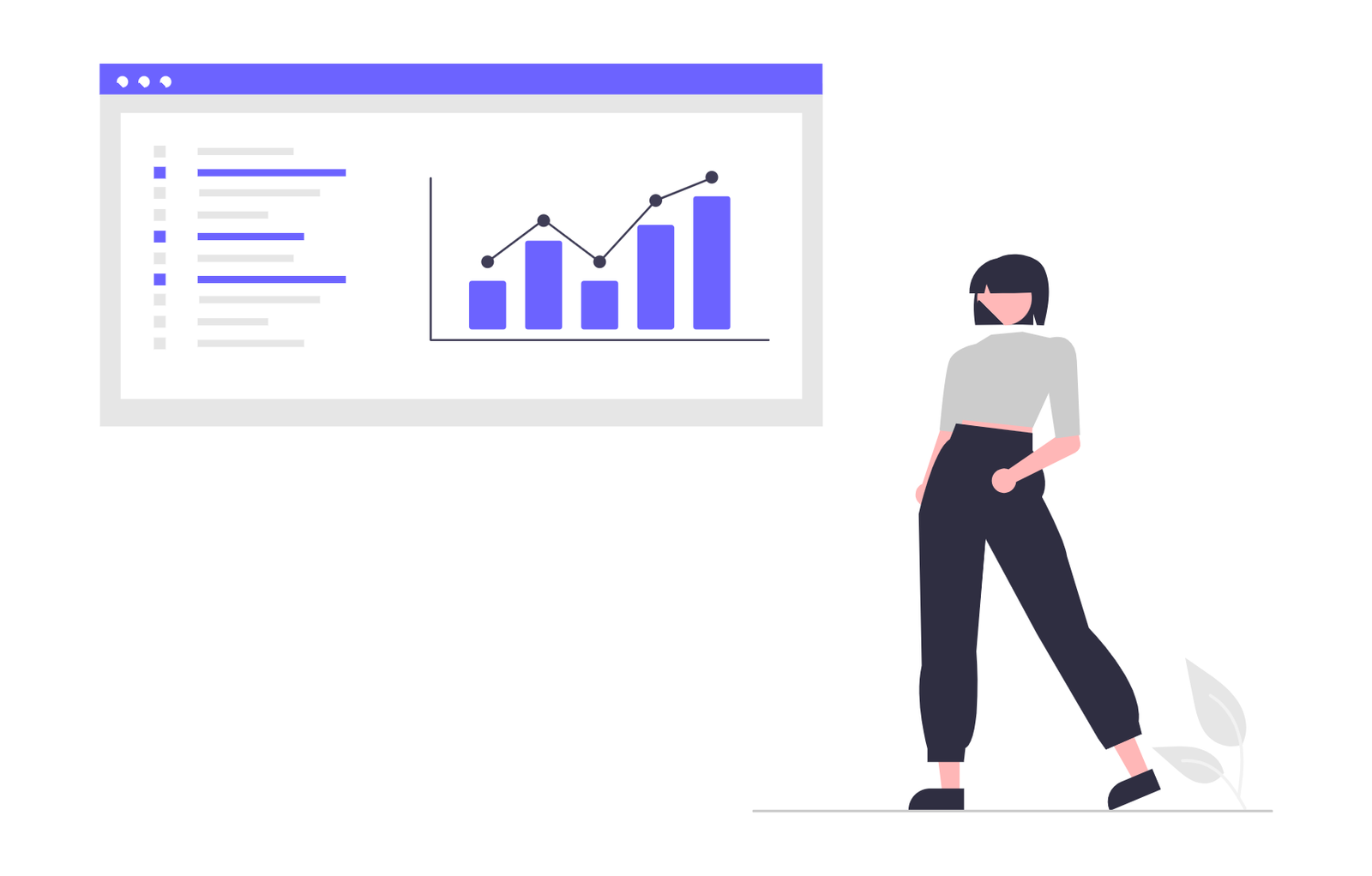 Flat Minimalist Business Woman Analyzing Data On Digital Screen