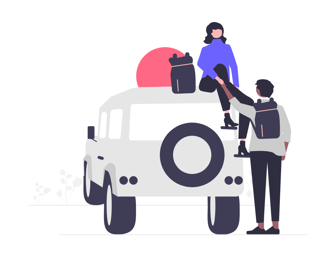 Flat Minimalist Illustration Couples Car Travel Adventure