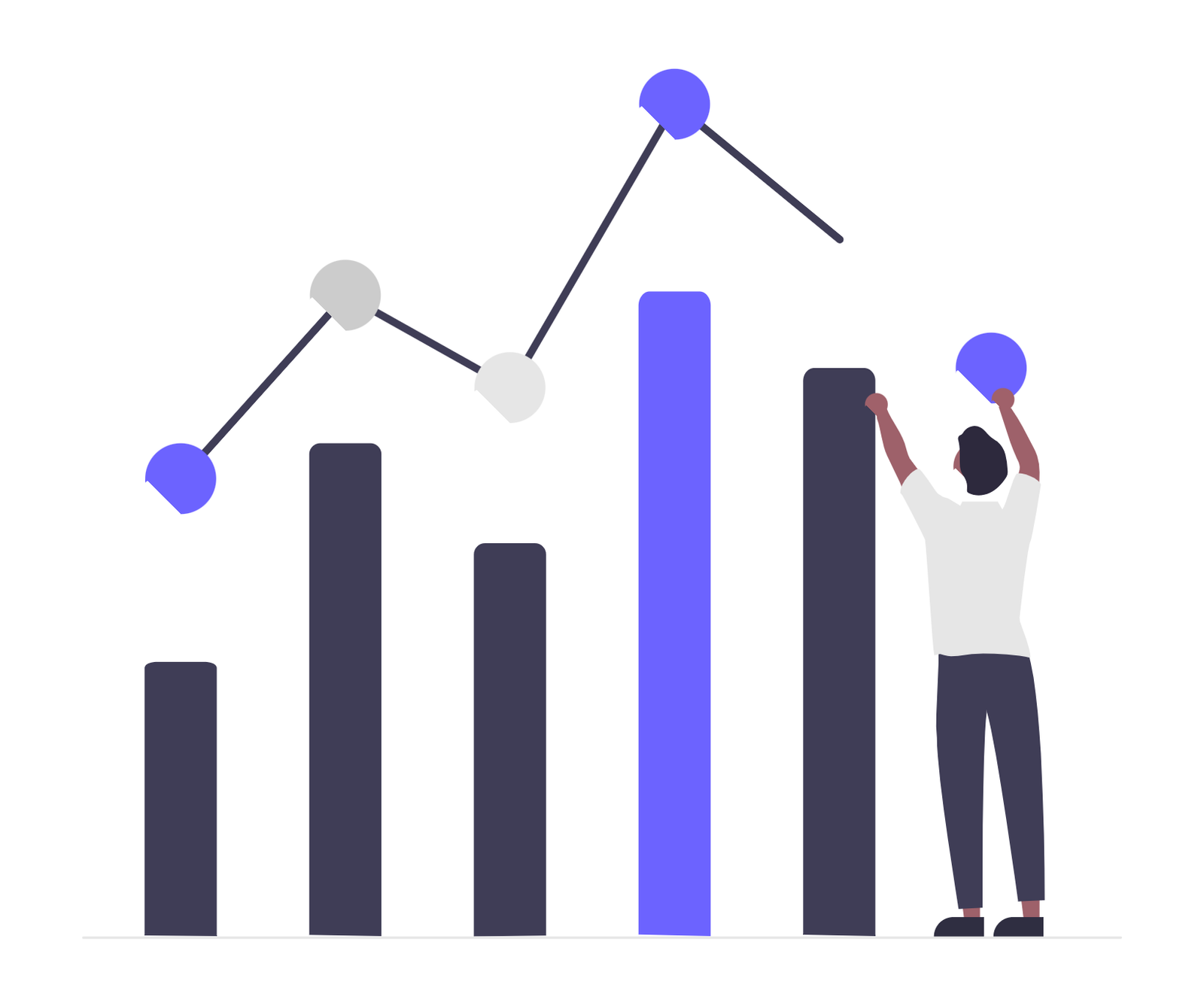 Flat Minimalist Illustration Man Analyzing Business Data Growth Chart