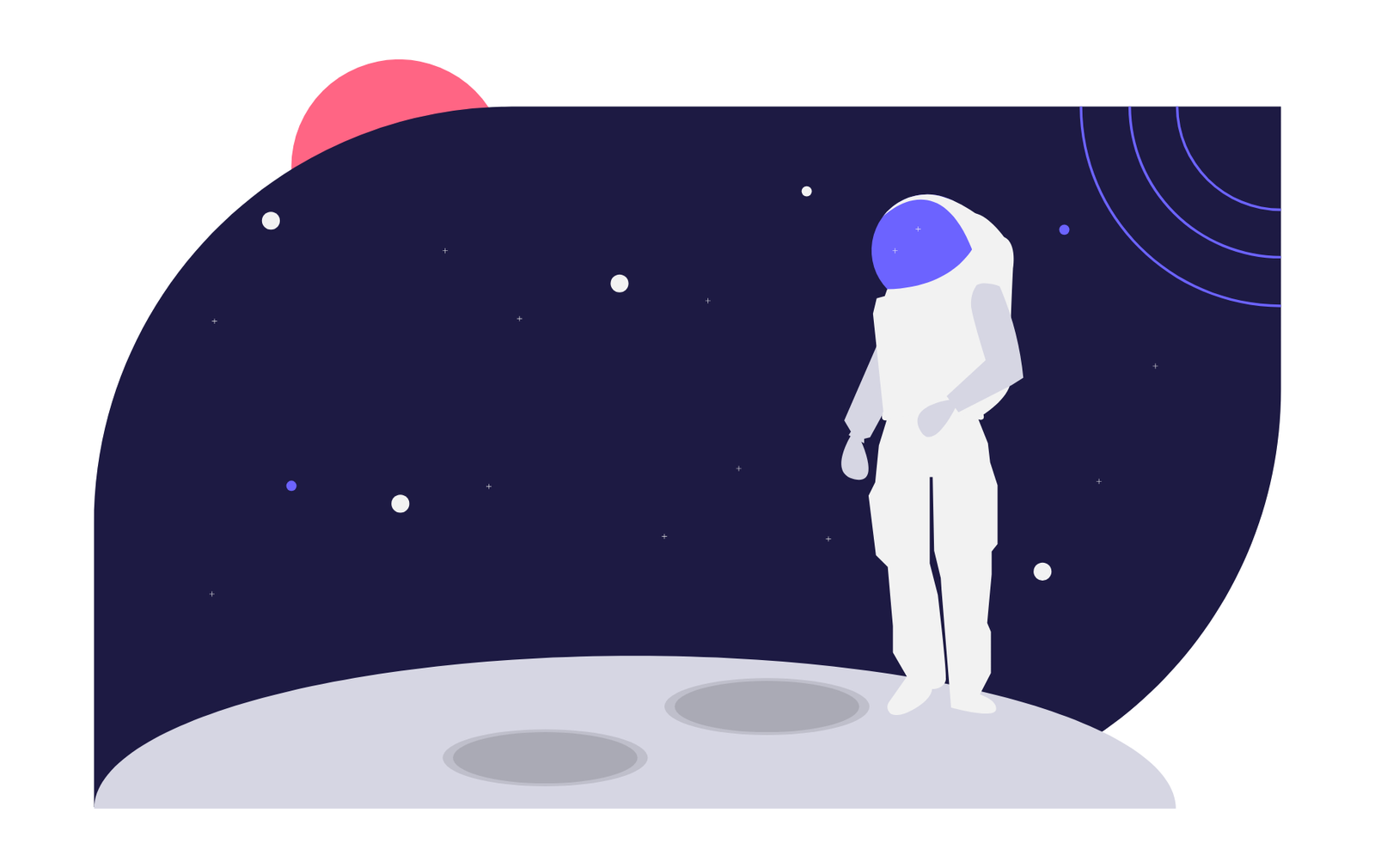 Flat Minimalist Illustration Of Astronaut On Lunar Surface In Space