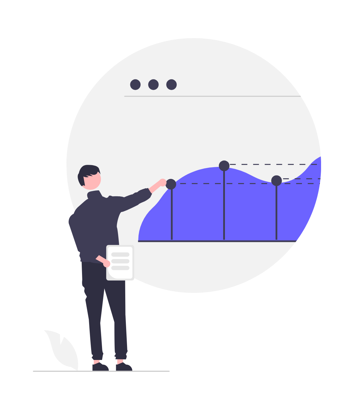 Flat Minimalist Illustration Of Business Data Analysis And Growth Chart