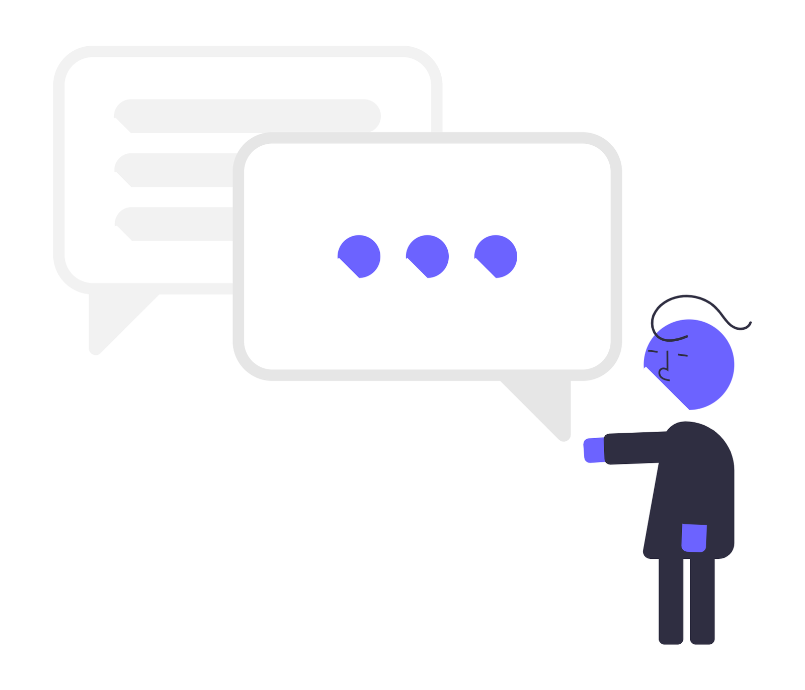 Flat Minimalist Illustration Of Character With Chat Bubbles And Typing Dots