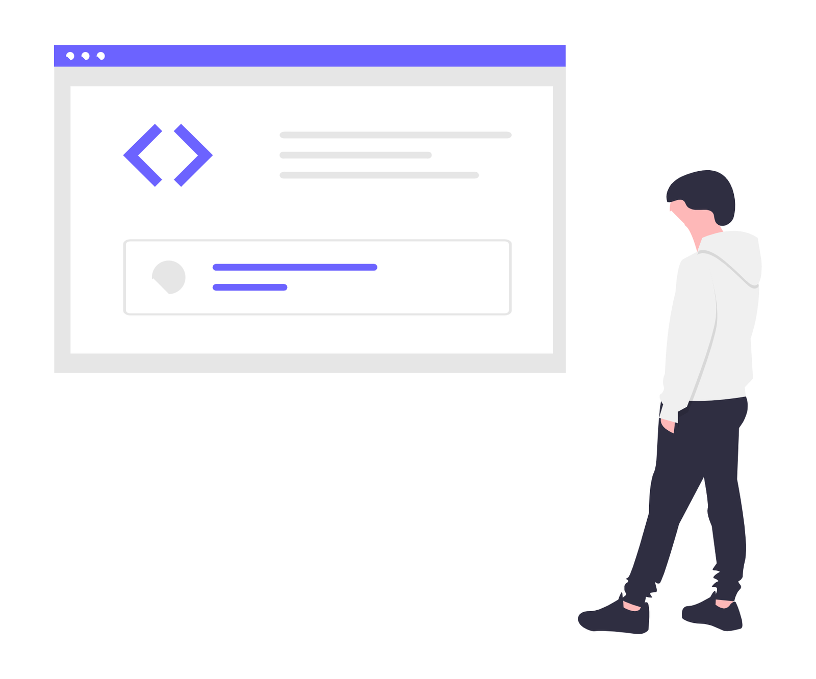 Flat Minimalist Illustration Of Developer Working On Code In Browser