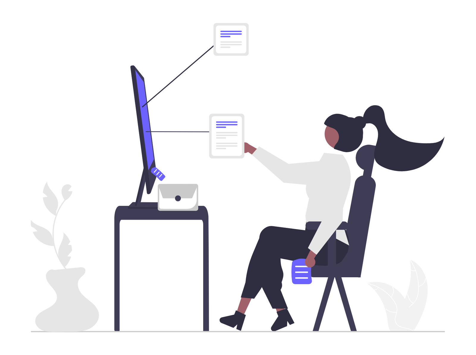 Flat Minimalist Illustration Of Digital Document Transfer And Online Work