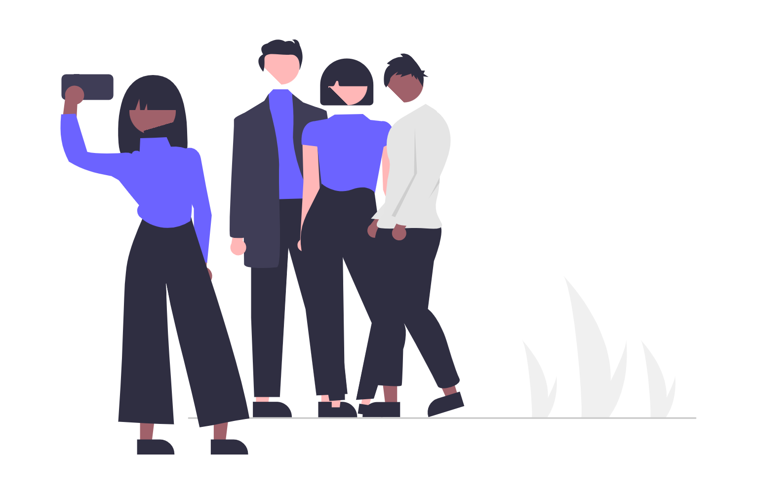 Flat Minimalist Illustration Of Diverse Friends Taking A Group Selfie