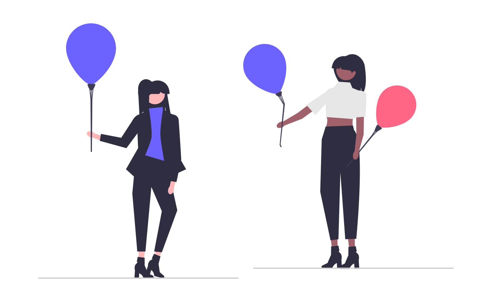 Flat Minimalist Illustration Of Diverse Women Holding Colorful Balloons