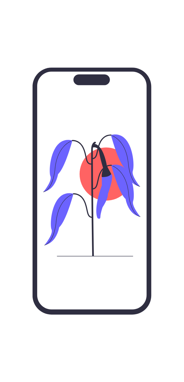 Flat Minimalist Illustration Of Drooping Plant On Smartphone Screen