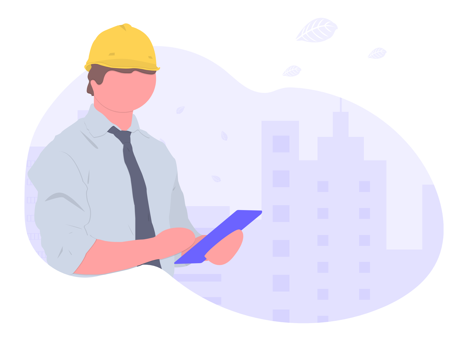 Flat Minimalist Illustration Of Engineer With Tablet For Construction Or Technology