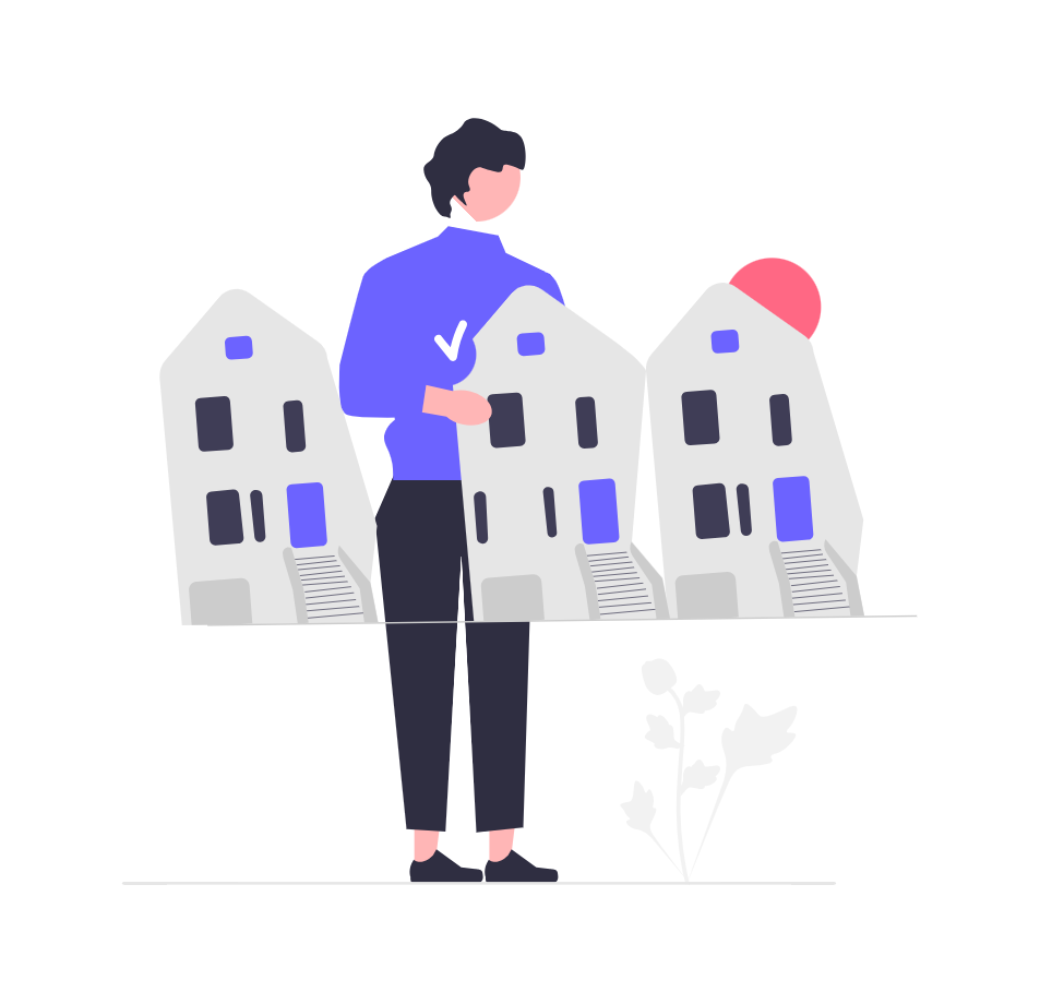 Flat Minimalist Illustration Of Man Choosing A House Property
