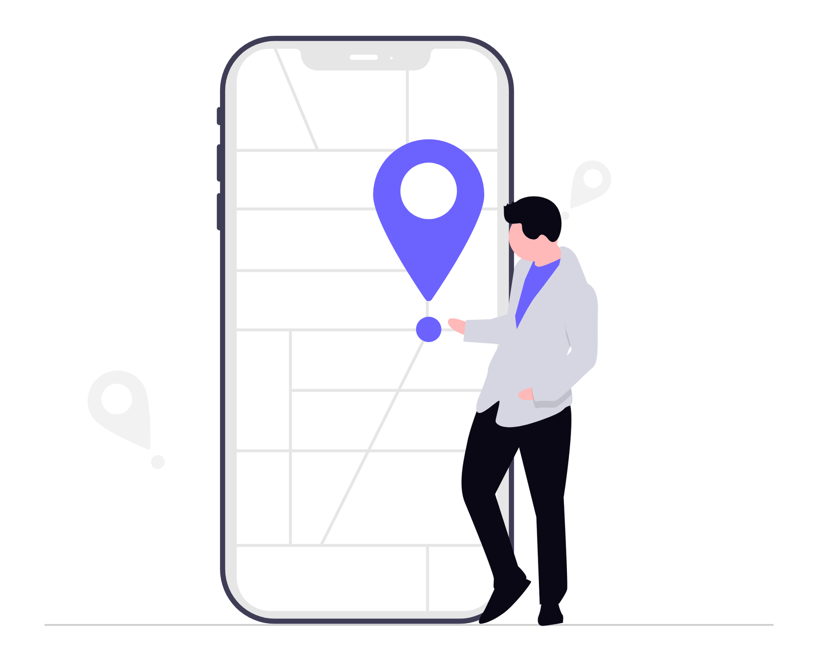 Flat Minimalist Illustration Of Man Using Smartphone Map Application