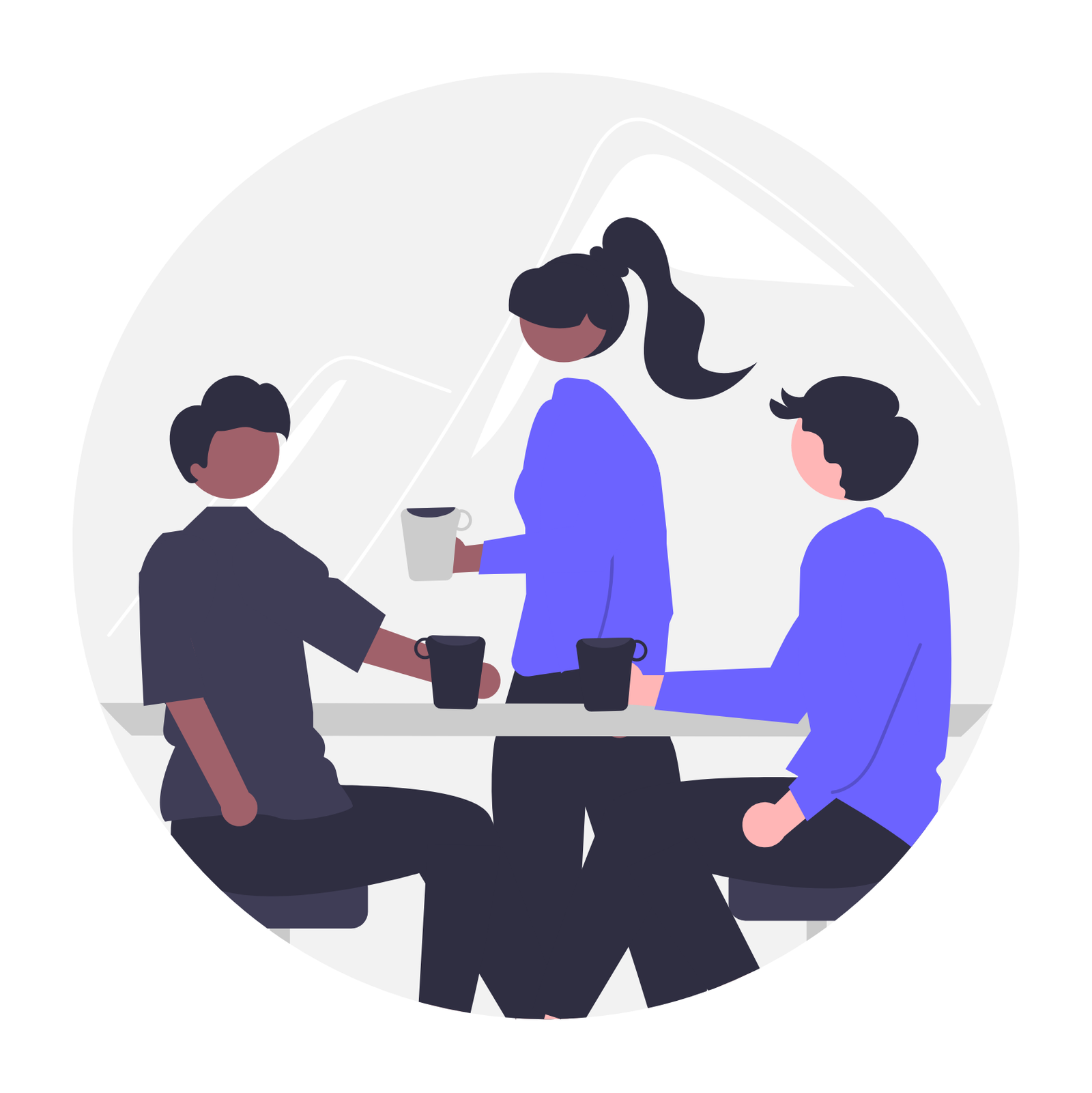 Flat Minimalist Illustration Of People Having Coffee Together