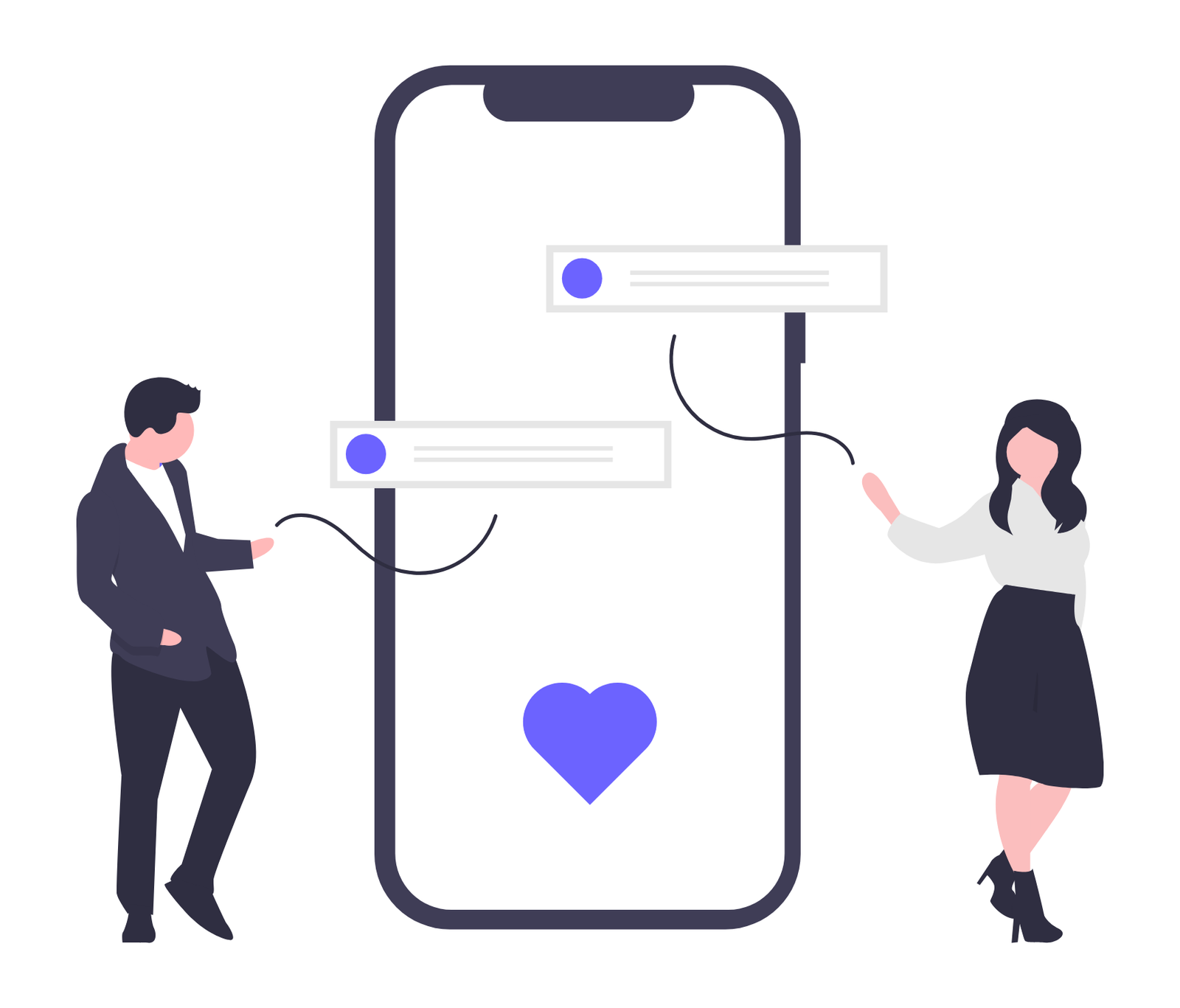 Flat Minimalist Illustration Of People Interacting With Mobile Phone Application